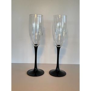 Luminarc France 2 Black Stem Champagne Flutes Wine Glasses